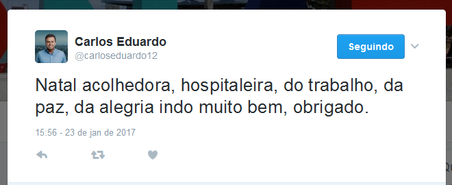 Enquanto o governo do RN sofre para enfrentar o crime organizado, o prefeito Carlos Eduardo diz no Twitter que “Natal vai muito bem, obrigado”