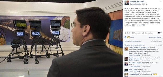 PASCARELLI EM POST NO FACEBOOK EM QUE SE DESPEDIU DOS TELESPECTADORES DA REDE AMAZÔNICA