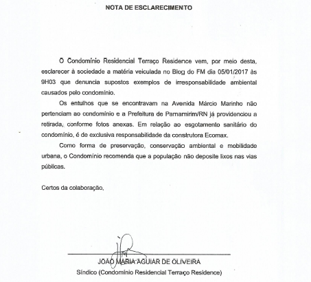Síndico responsabiliza construtora ECOMAX por esgoto a céu aberto do “Terraço Residence”