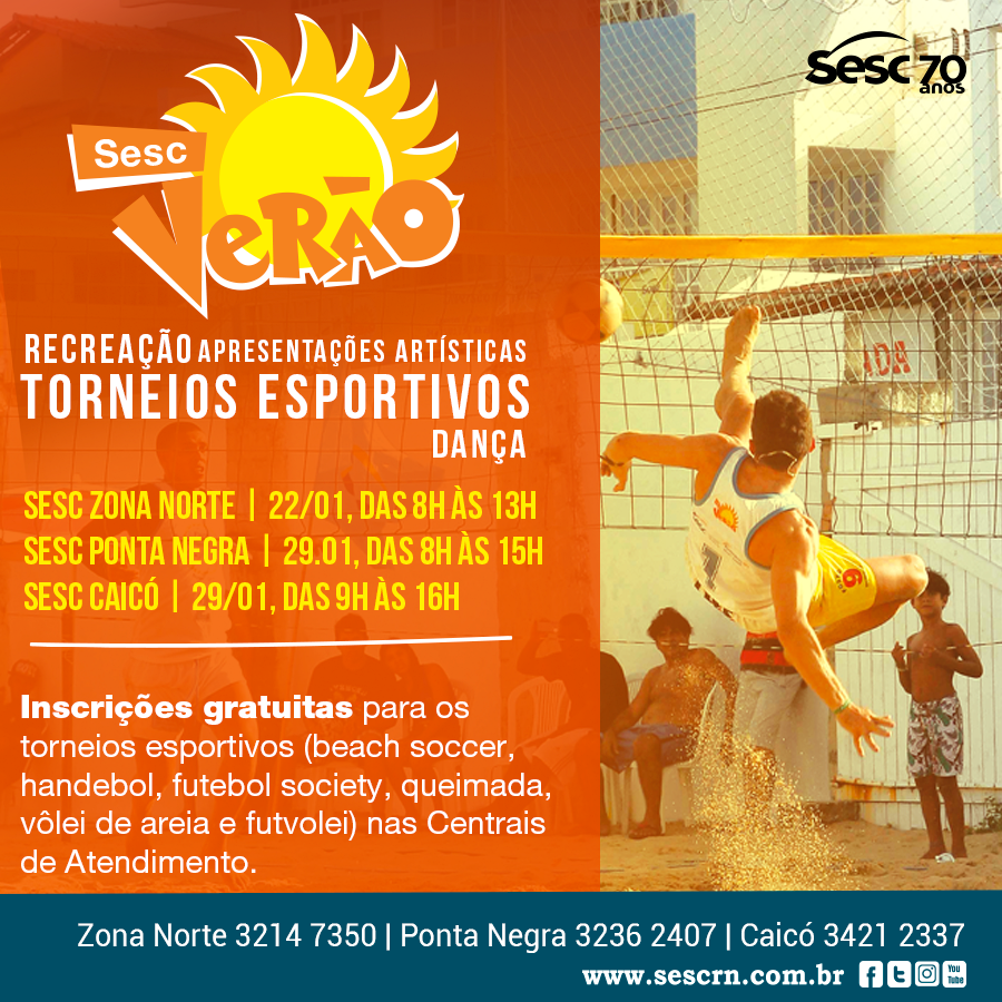 Domingo tem Sesc Verão em Ponta Negra e Caicó, com atividades recreativas gratuitas