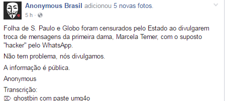 Publicada mensagens entre hacker e Marcela Temer