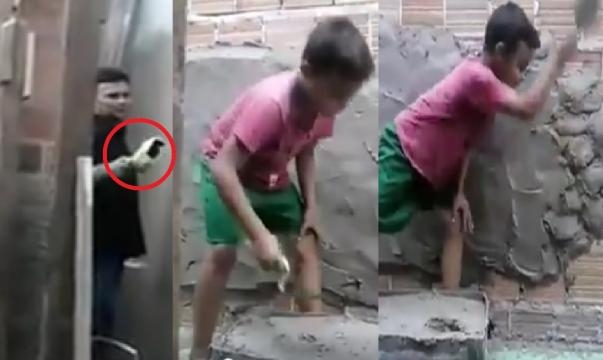 Pai ensina filho a ser pedreiro e pode parar na cadeia. Veja o vídeo