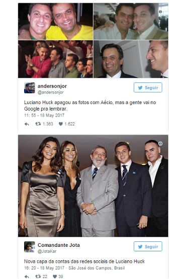 Internautas descobrem que Huck apagou fotos com Aécio das redes