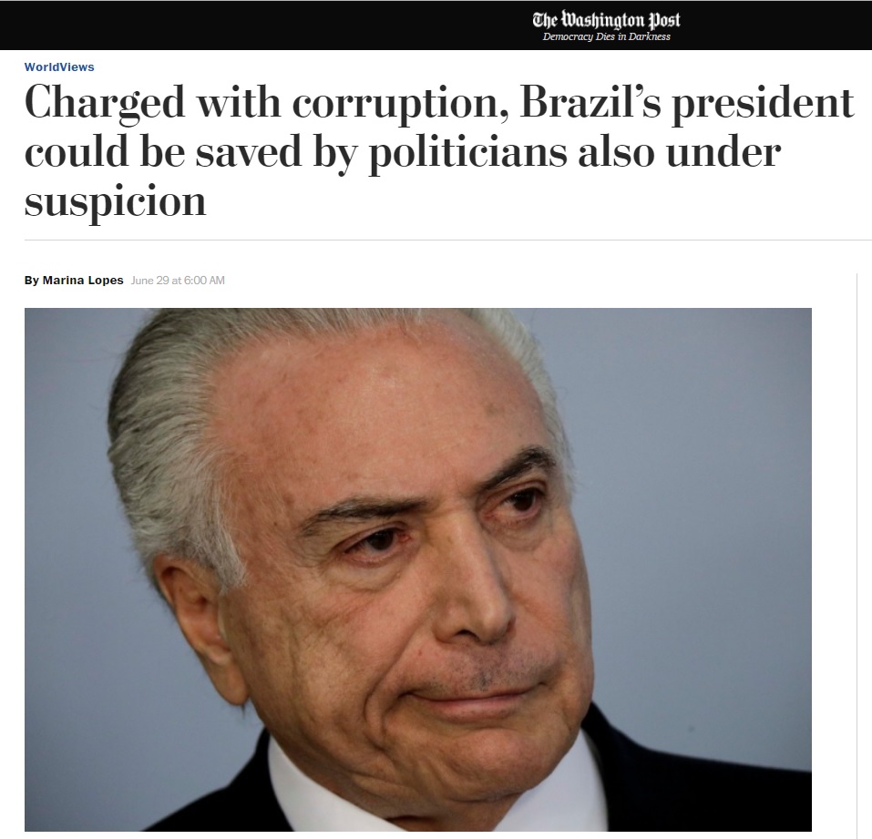 Washington Post: Brasil é um país onde corruptos julgam corruptos