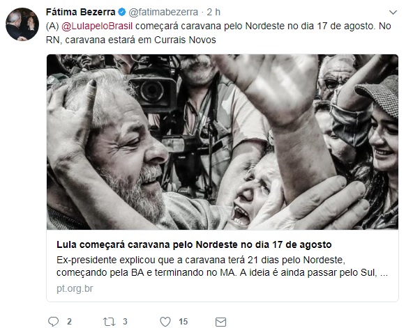 Senadora Fátima Bezerra confirma Lula no RN em Caravana pelo Nordeste