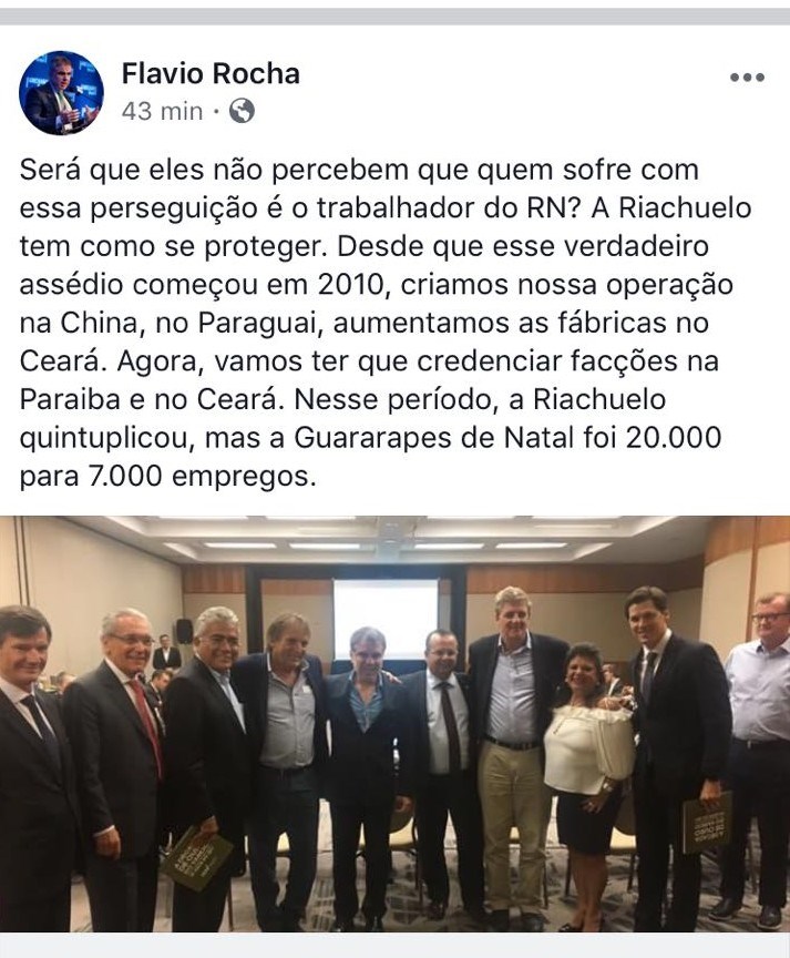 Flávio Rocha responsabiliza “perseguição” do MPT/RN pelo desemprego de trabalhadores do RN