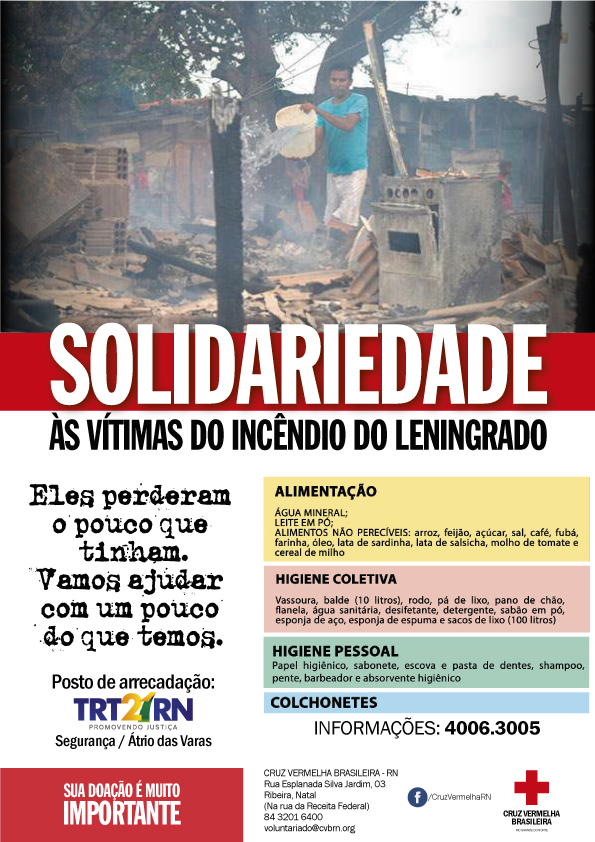 TRT/RN instala posto de arrecadação de doações para moradores do Leningrado