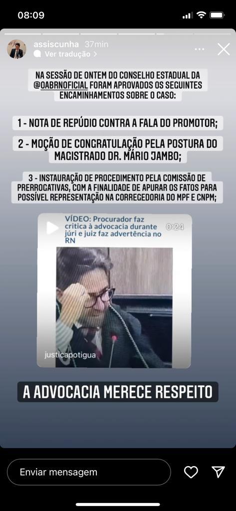 OAB-RN aprova nota de repúdio e abertura de procedimento contra procurador Fernando Rocha por críticas à advocacia