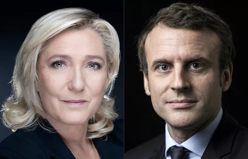 Projeção indica reeleição de Macron com 58,2% dos votos; Le Pen admite derrota