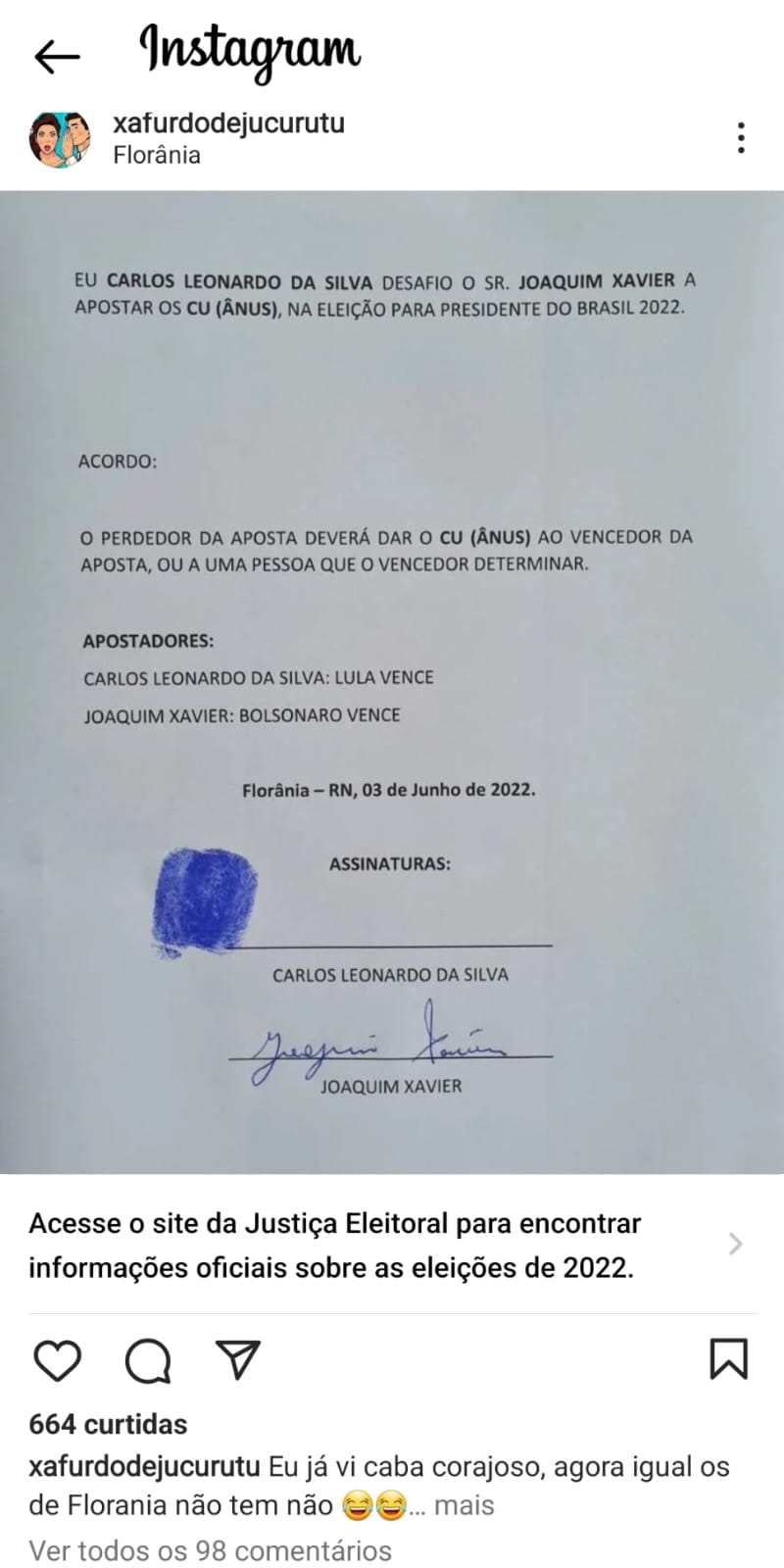 ERA SÓ O QUE FALTAVA: Em Florânia (RN), amigos apostam o 'cú' em torno da vitória de Lula ou Bolsonaro