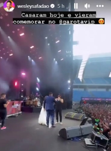 VÍDEO: Noivos saem de festa de casamento direto para show de Wesley Safadão em Natal e são chamados ao palco