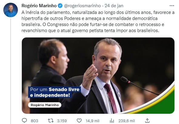 Rogério Marinho lança slogan da Presidência ao Senado: "Livre e independente"