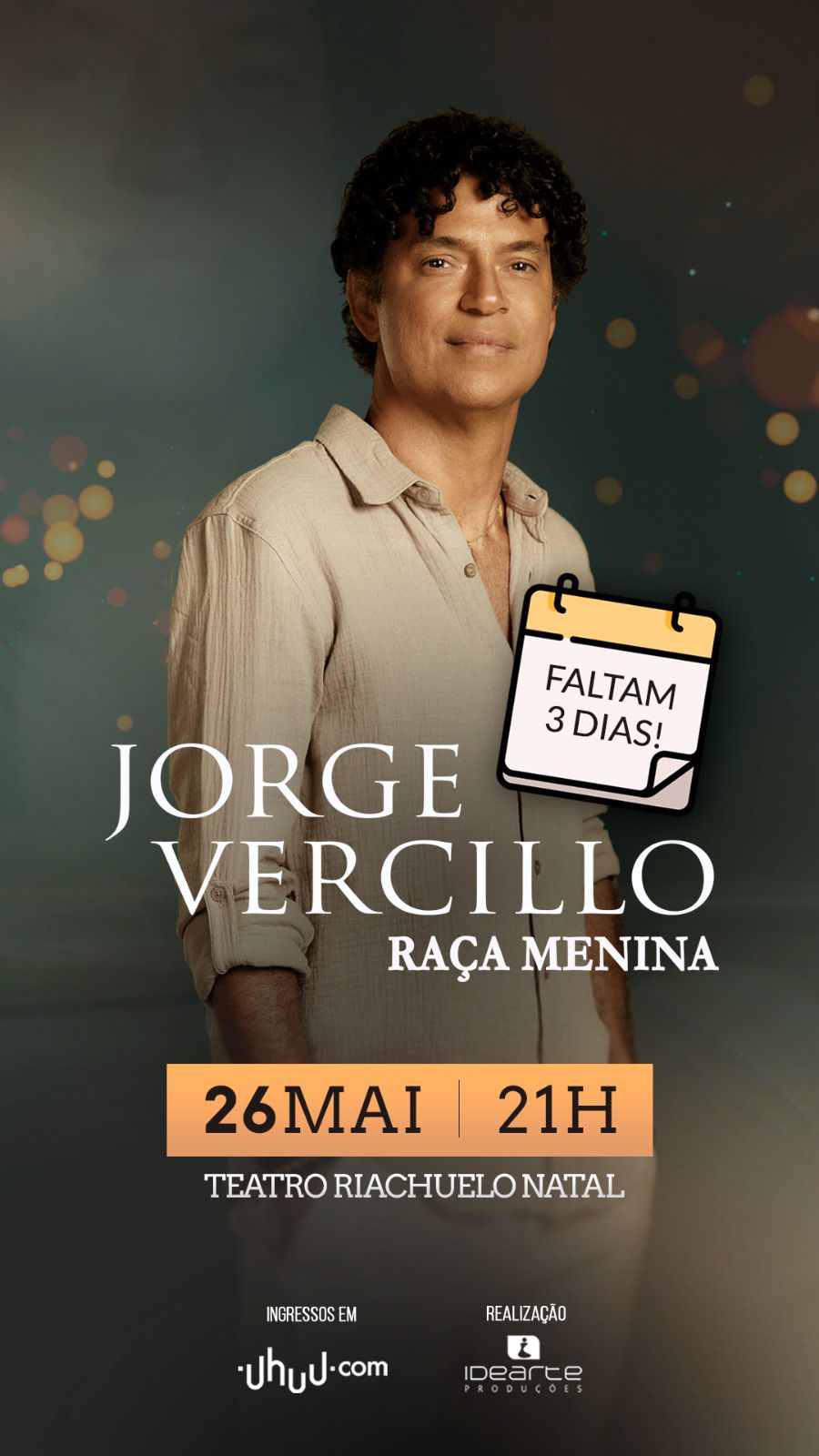 Novo show de Jorge Vercillo "Raça Menina" será apresentado dia 26 em Natal