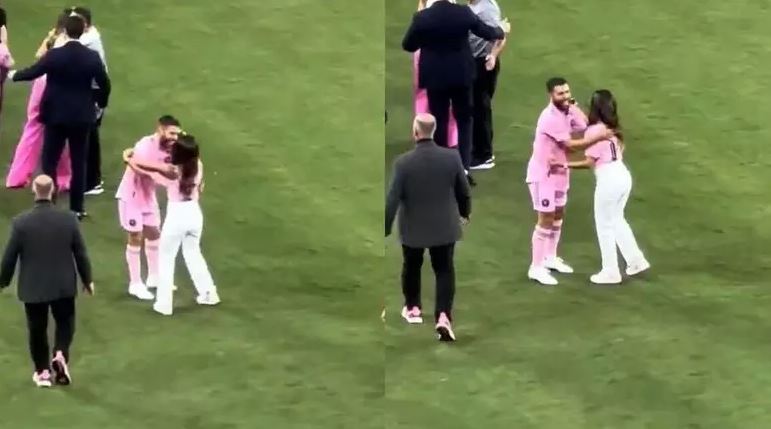 Mulher de Messi confunde marido em comemoração e quase beija colega de time