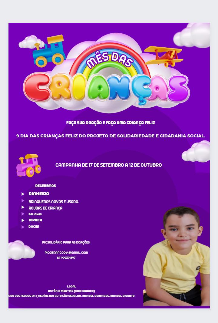 Campanha pede doações para realização do Dia das Crianças em Paulo dos Ferros