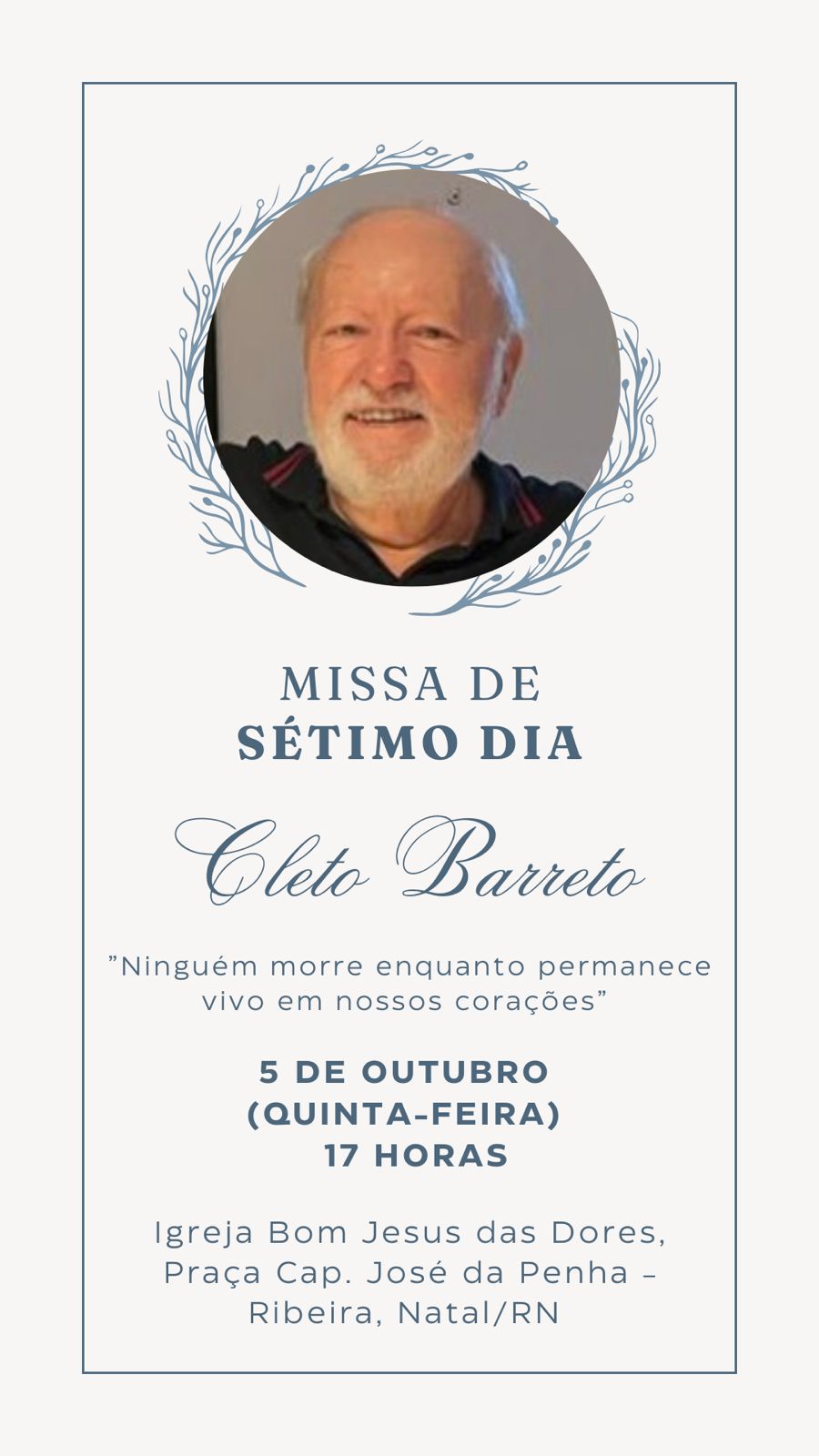 Missa de 7º dia do advogado Cleto Barreto será no dia 5 de outubro