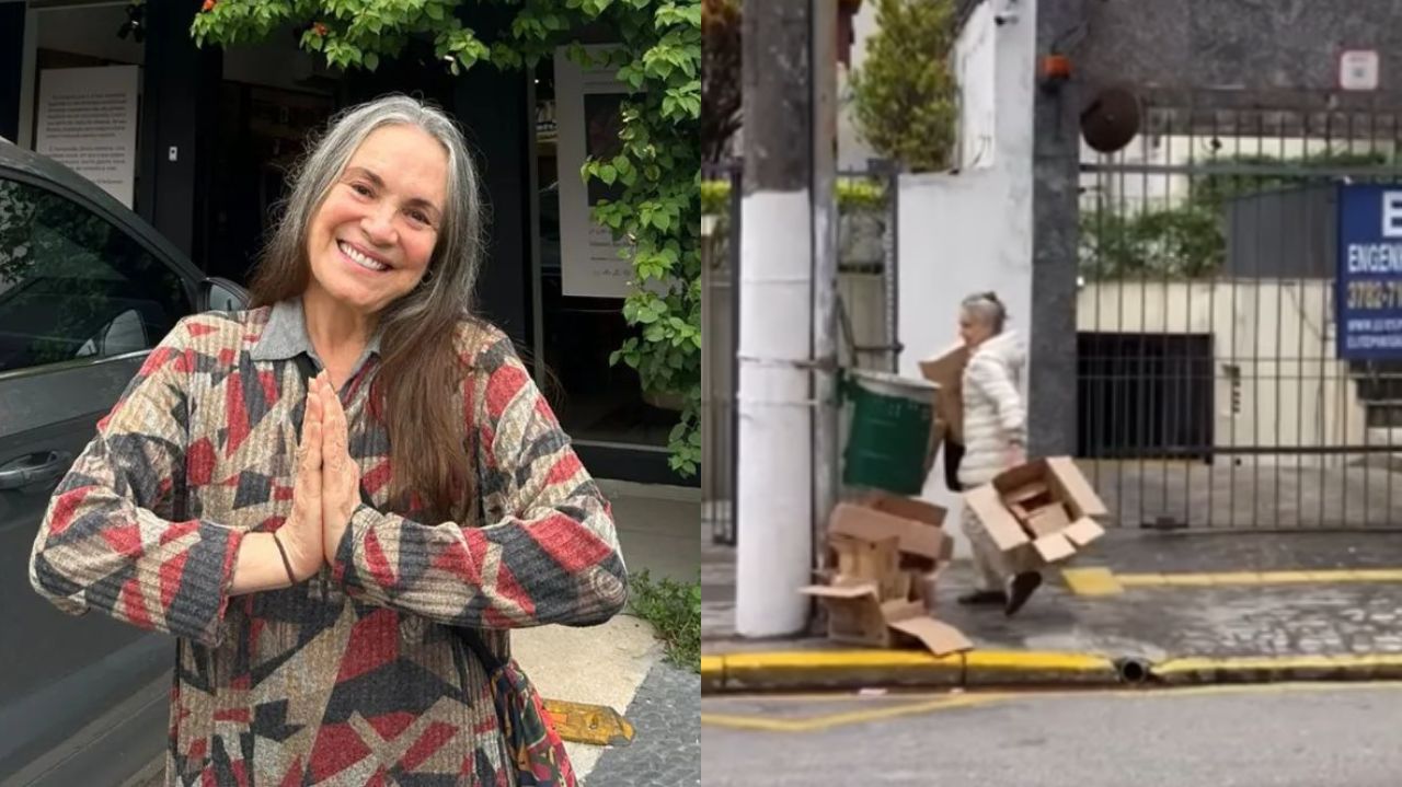 Atriz Regina Duarte é flagrada recolhendo caixas de papelão nas ruas
