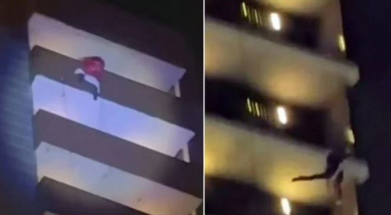 Homem vestido de Papai Noel cai 24 andares e plateia acha que acidente fatal era parte da apresentação