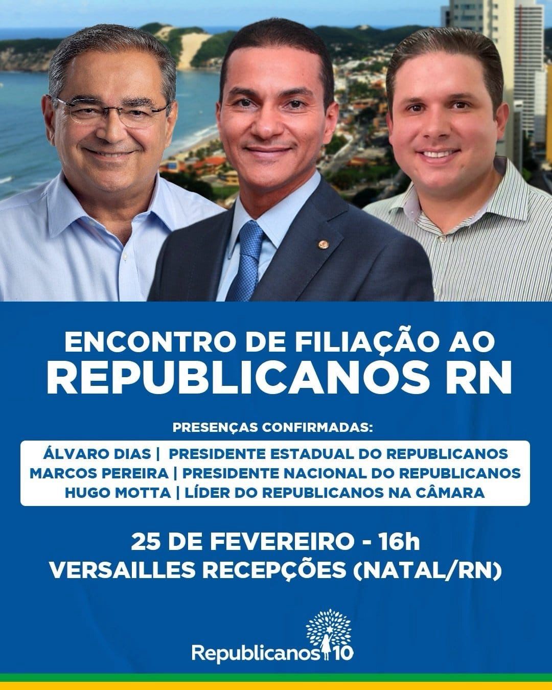 Com prefeito Álvaro Dias e liderança nacional, Republicanos no RN realiza grande ato de filiação no domingo (25)