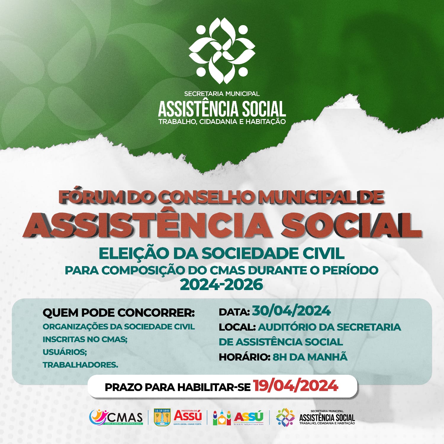 III Fórum da Sociedade Civil para composição do conselho municipal de assistência social acontece dia 30