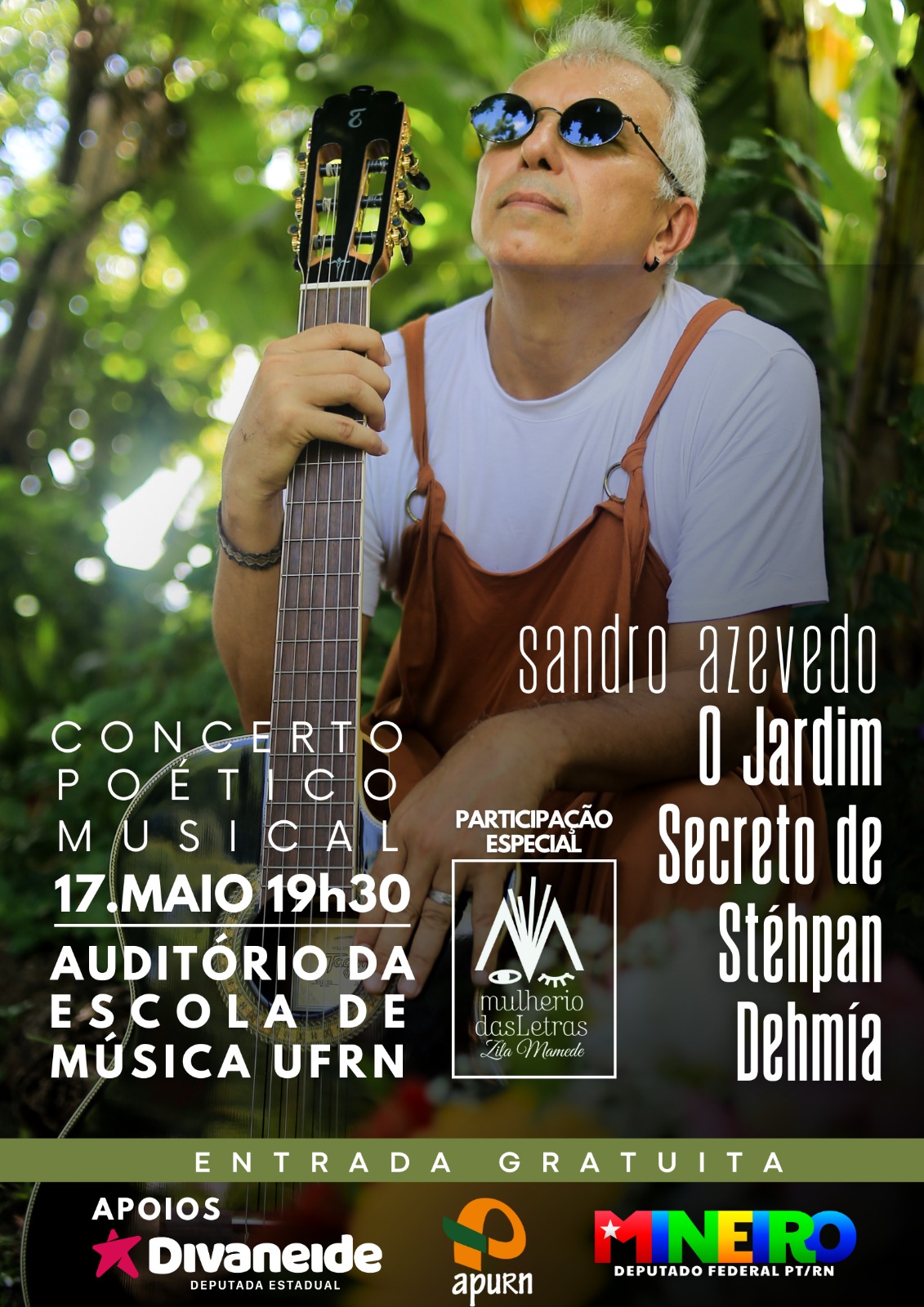 Sandro Azevedo apresenta o concerto poético musical “O Jardim Secreto de Stéhpan Dehmía” dia 17 na Escola de Música da UFRN