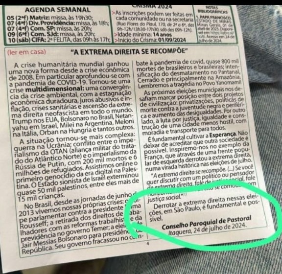 Padre faz campanha para Boulos e usa até boletim paroquial para promover candidato