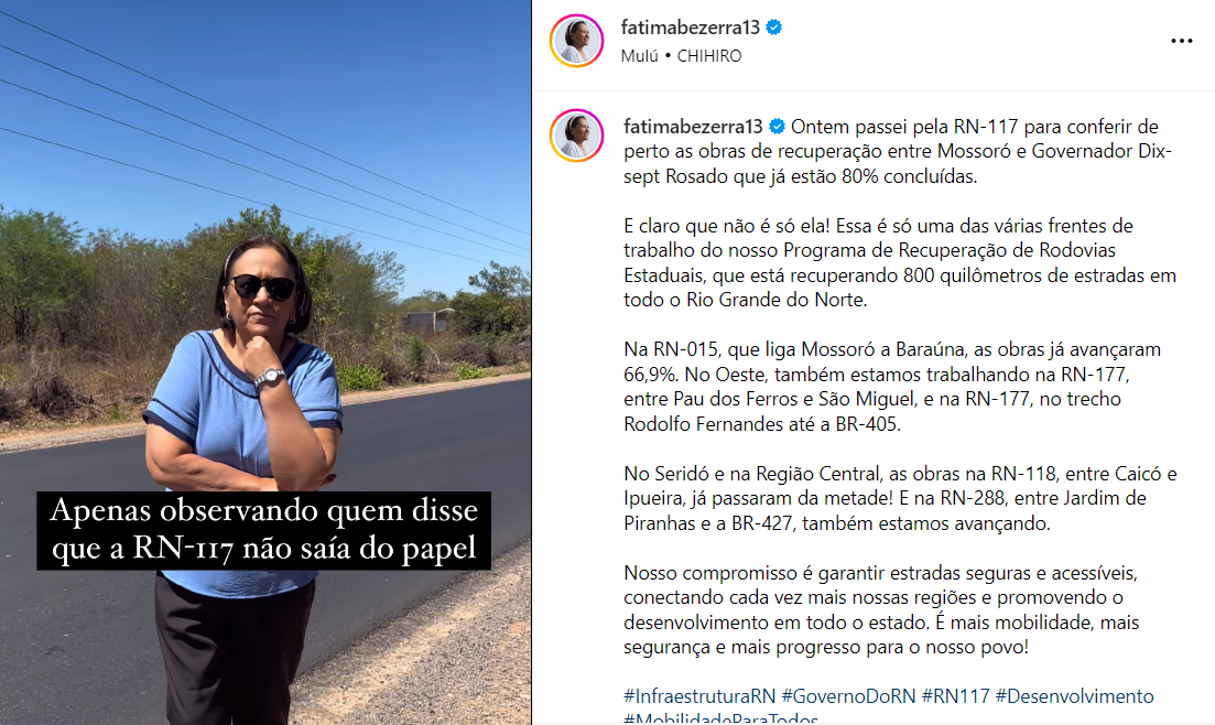 Fátima usa meme para falar de investimentos em rodovias estaduais