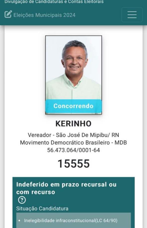 Justiça Eleitoral indefere registro de candidatura de Kerinho e o julga inapto na disputa eleitoral por uma vaga na Câmara Municipal de São José de Mipibu