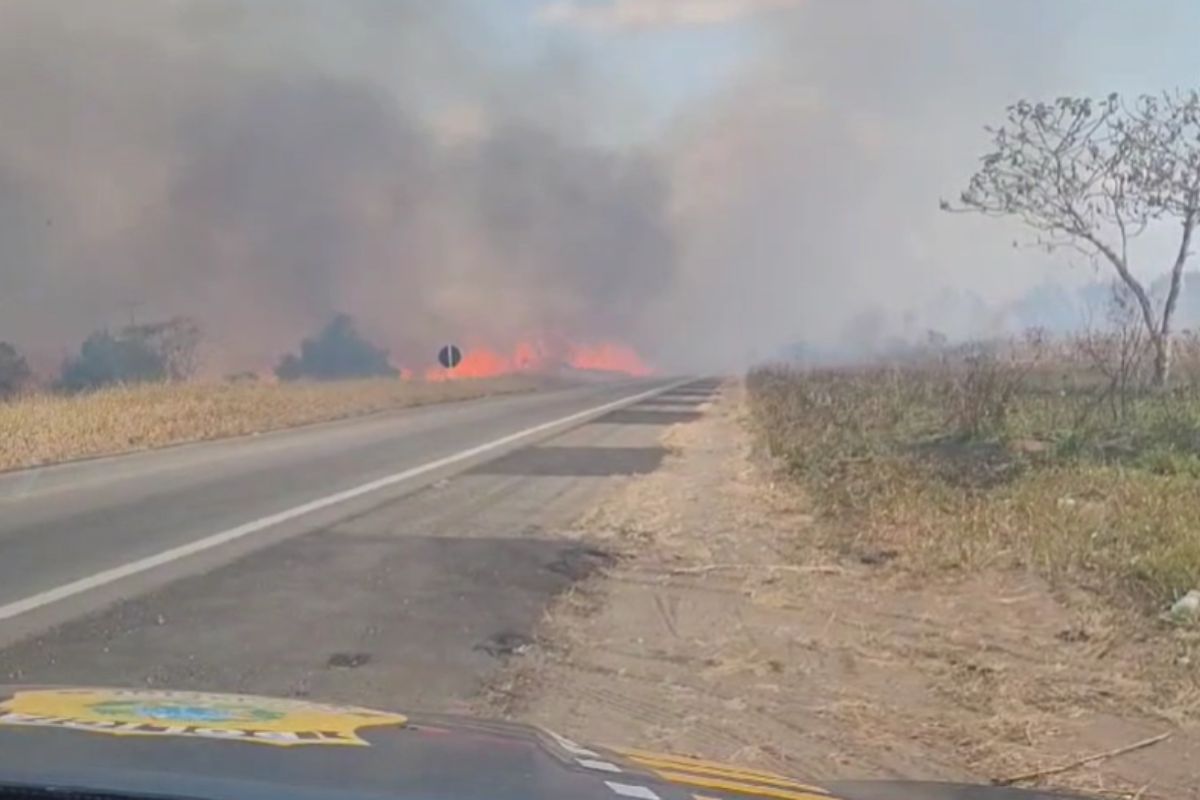 Incêndio de grandes proporções interdita BR-406 em Ceará-Mirim