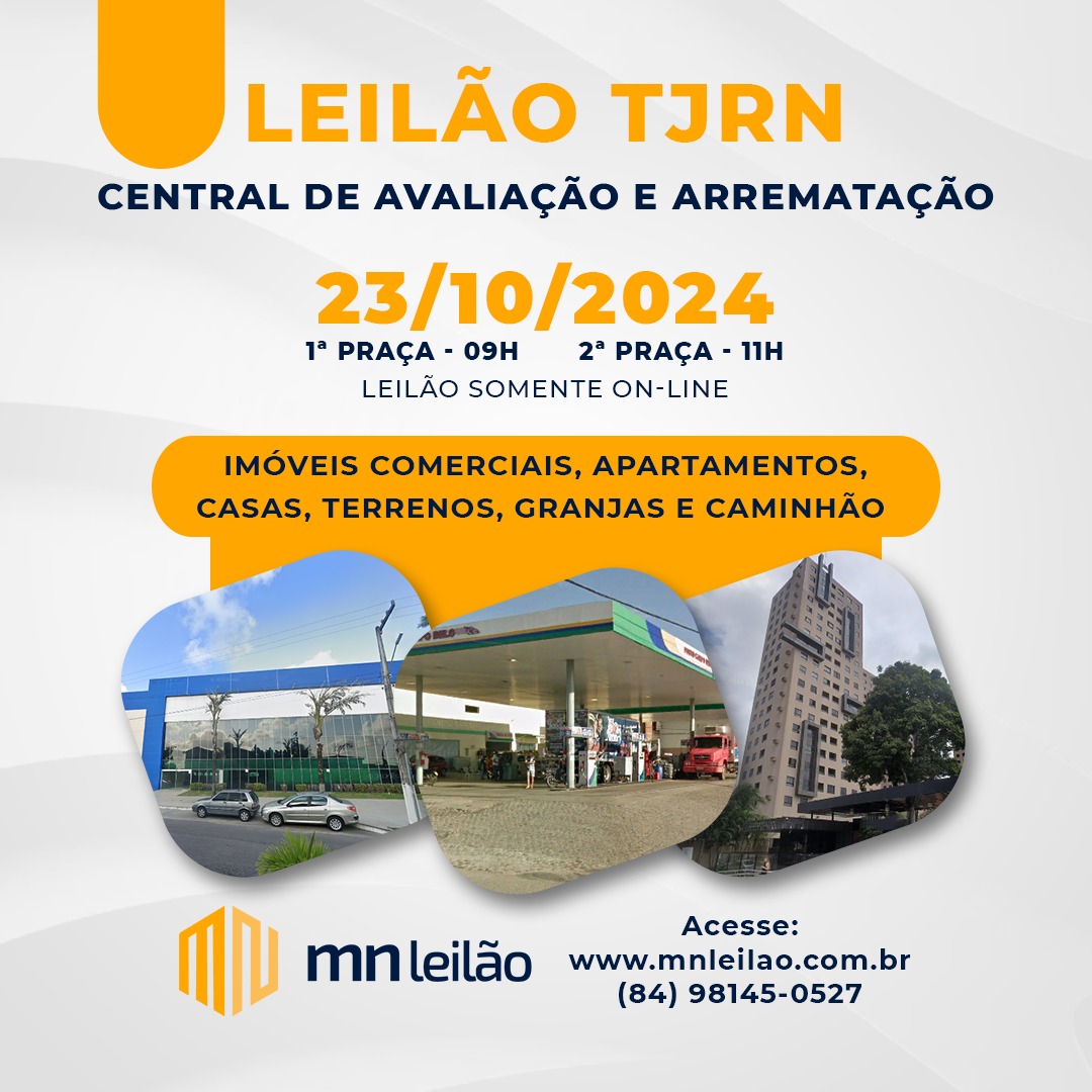 TJRN leiloará apartamentos, terrenos, prédios comerciais e posto de combustível nesta quarta-feira