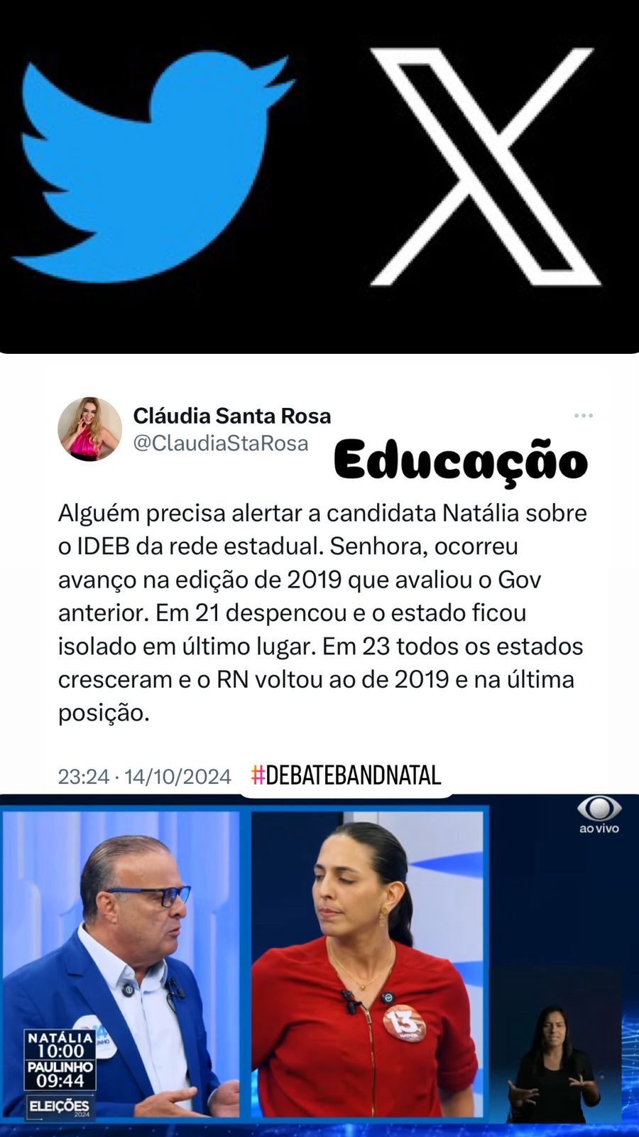 Professora Cláudia Santa Rosa desmente Natália sobre resultados da educação no Governo Fátima