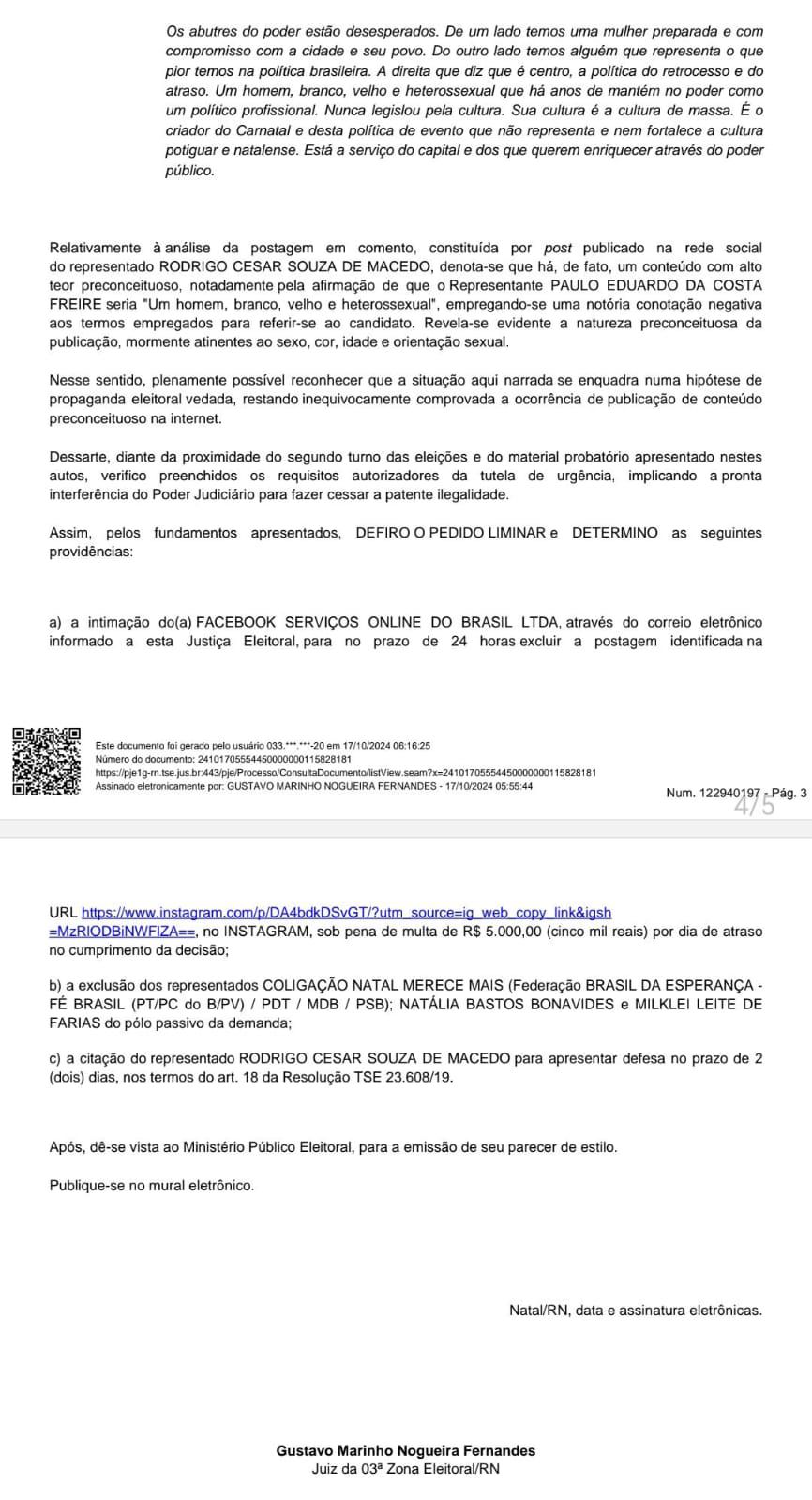 Justiça Eleitoral reconhece conteúdo ofensivo de post de militante do PT curtido por Natália Bonavides e determina exclusão da publicação
