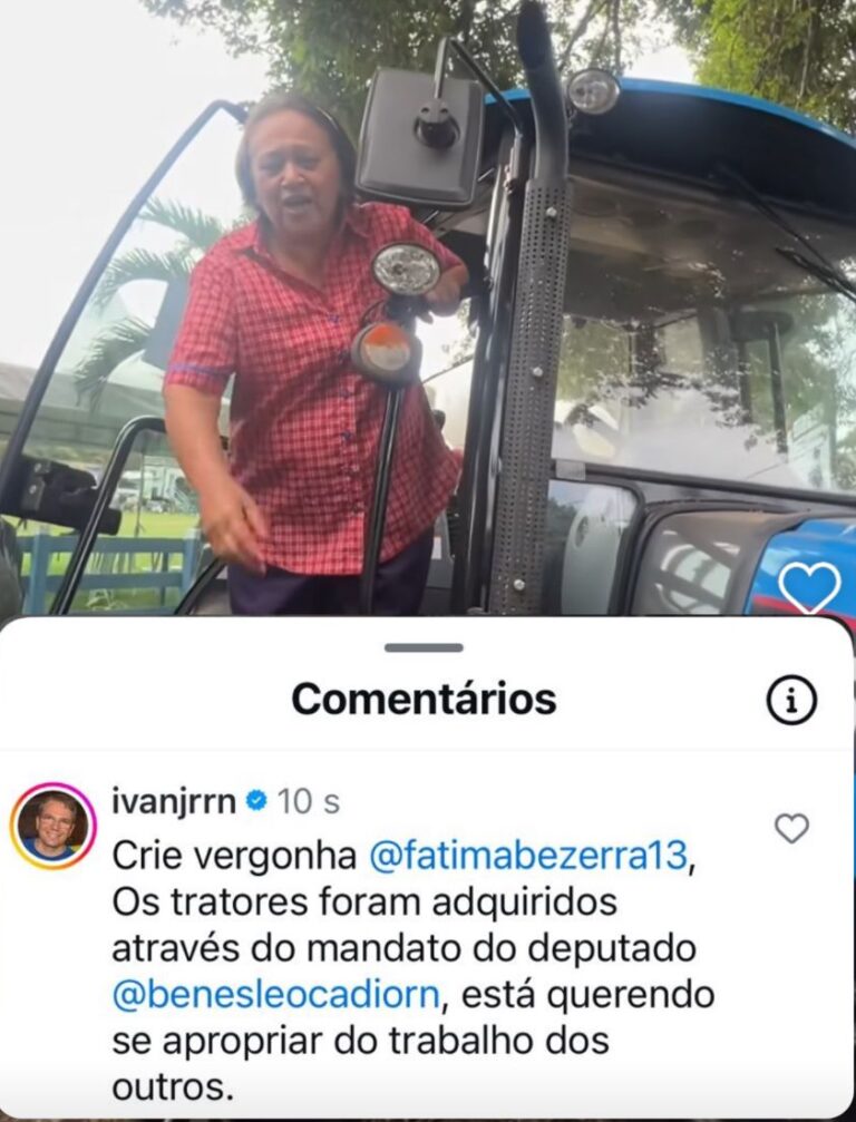 Ex-prefeito diz que Fátima estaria beneficiando Natália com 56 tratores adquiridos pelo mandato de Benes Leocádio: "Crie vergonha!"