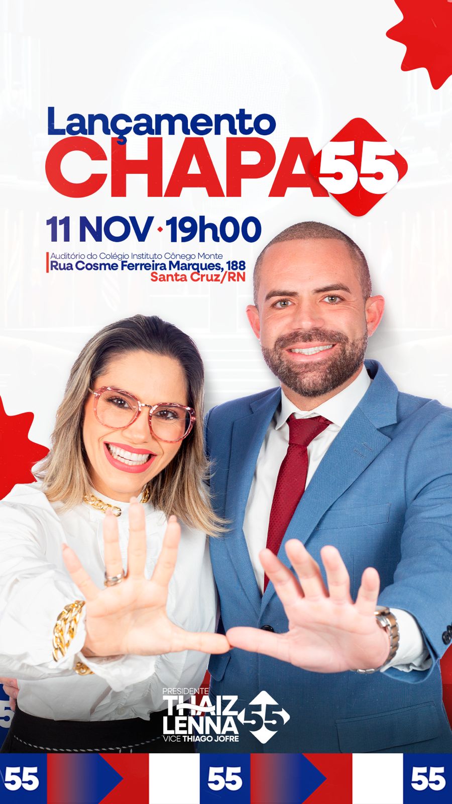 ELEIÇÃO OAB/RN: Advogados Thaiz Lena e Thiago Jofre lançam Chapa 55 nesta segunda-feira em Santa Cruz