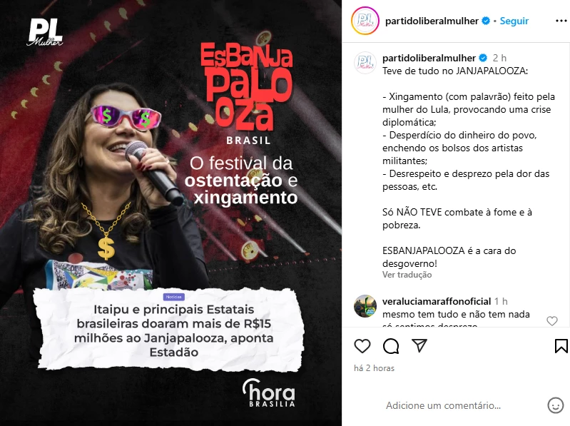 PL Mulher sobre ‘Esbanjapalooza’: “Só não teve combate à fome”