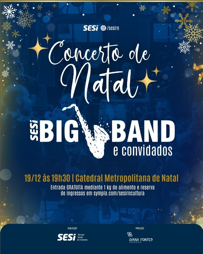 Tem Concerto de Natal com a SESI BIG BAND e convidados na Catedral metropolitana nesta quinta-feira