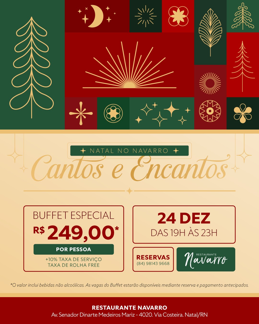 Restaurante Navarro promove Ceia de Natal no dia 24 de dezembro