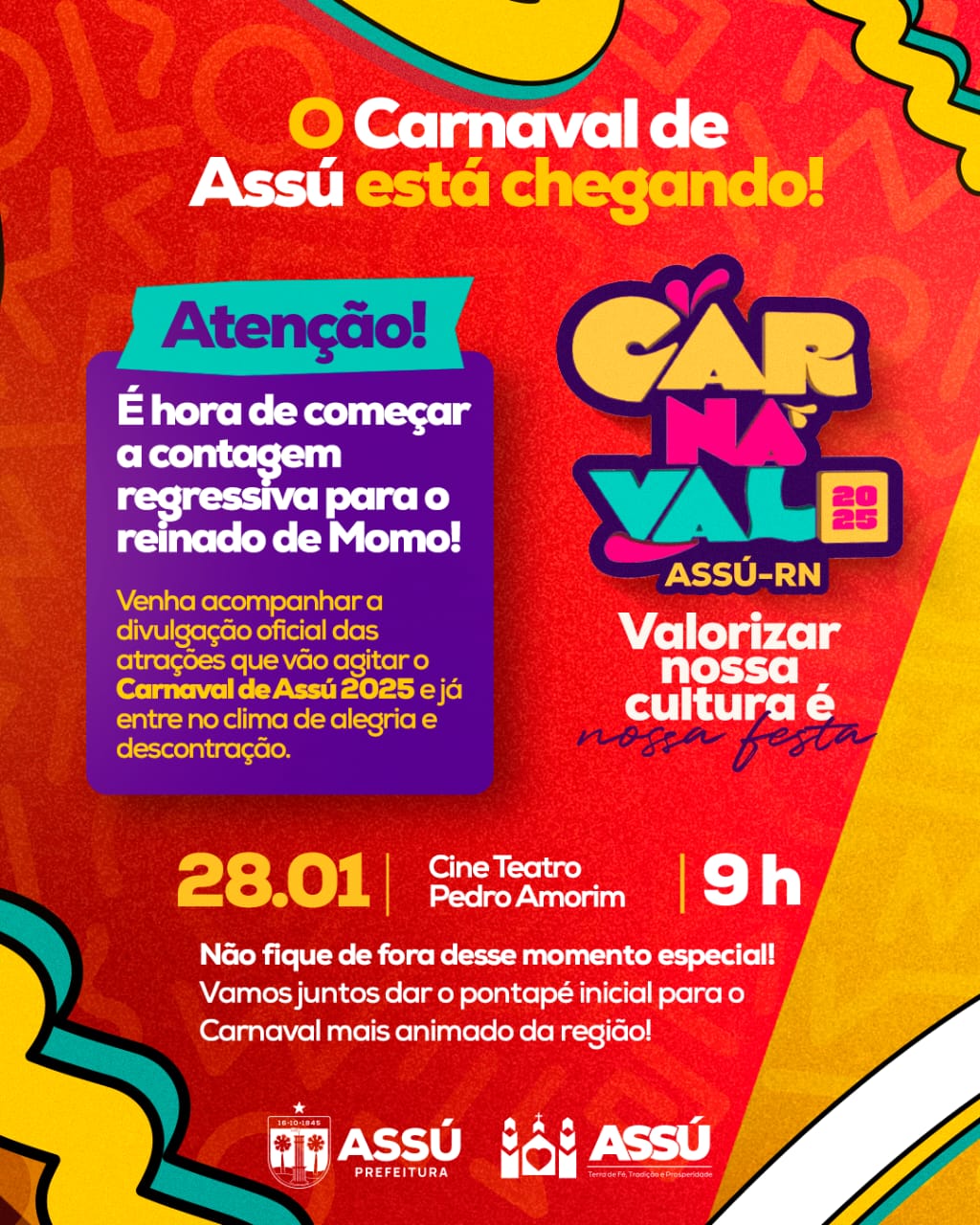 Lançamento do Carnaval de Assú 2025 acontece nesta terça (28)