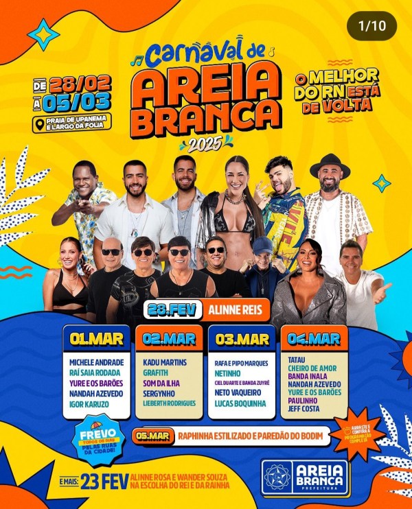 Prefeitura de Areia Branca anuncia atrações para o Carnaval 2025; Confira