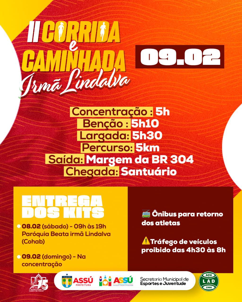 Kits da Corrida e Caminhada Irmã Lindalva serão entregues neste sábado (8) e domingo (9)