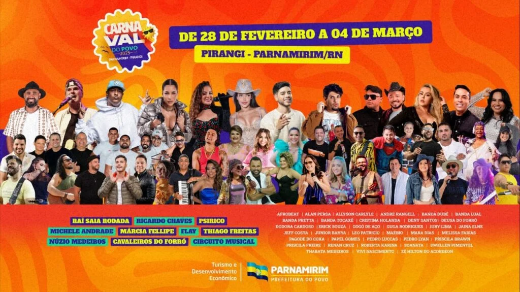 Parnamirim divulga programação do Carnaval 2025; evento será em Pirangi