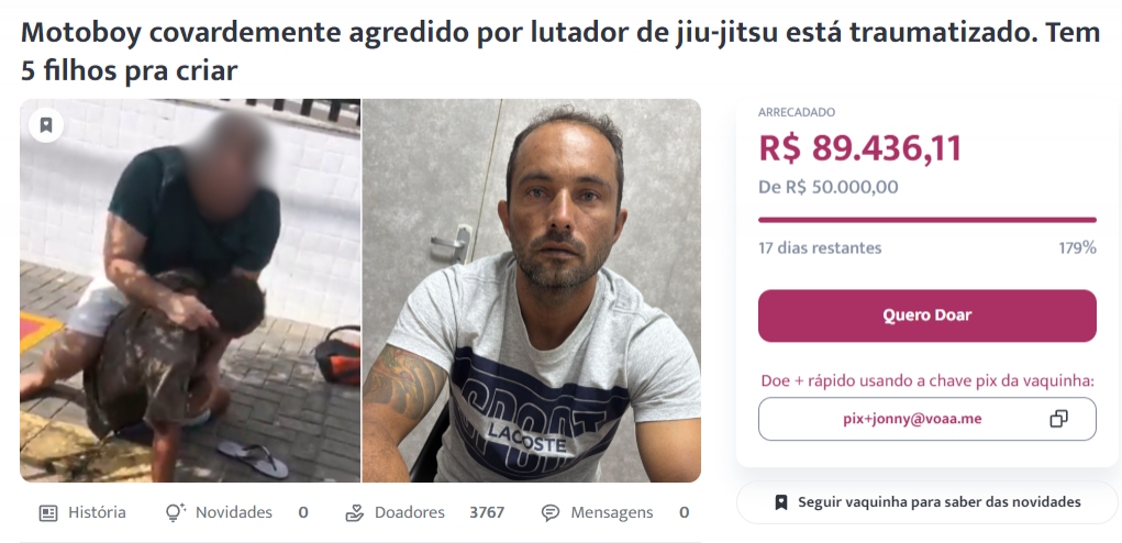Vaquinha divulgada por Luciano Huck para motoboy agredido em Natal arrecada mais de R$ 80 mil
