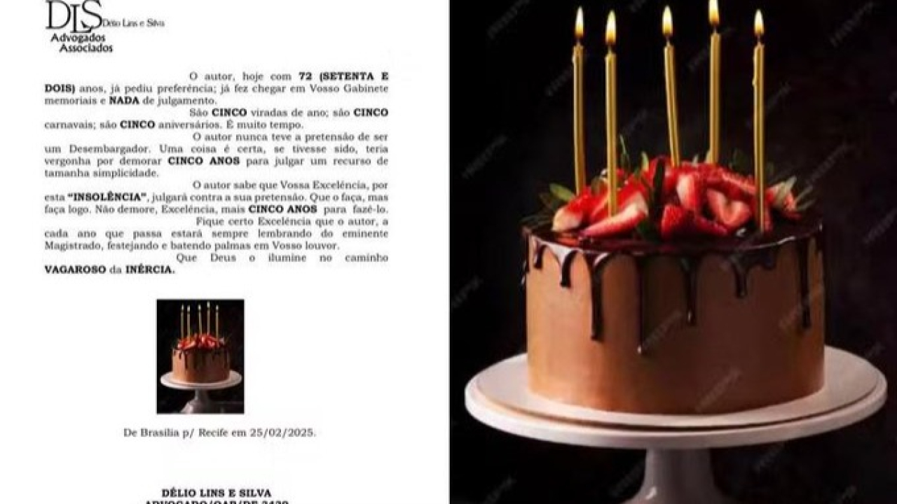 Advogado ironiza demora da Justiça com foto de bolo em petição