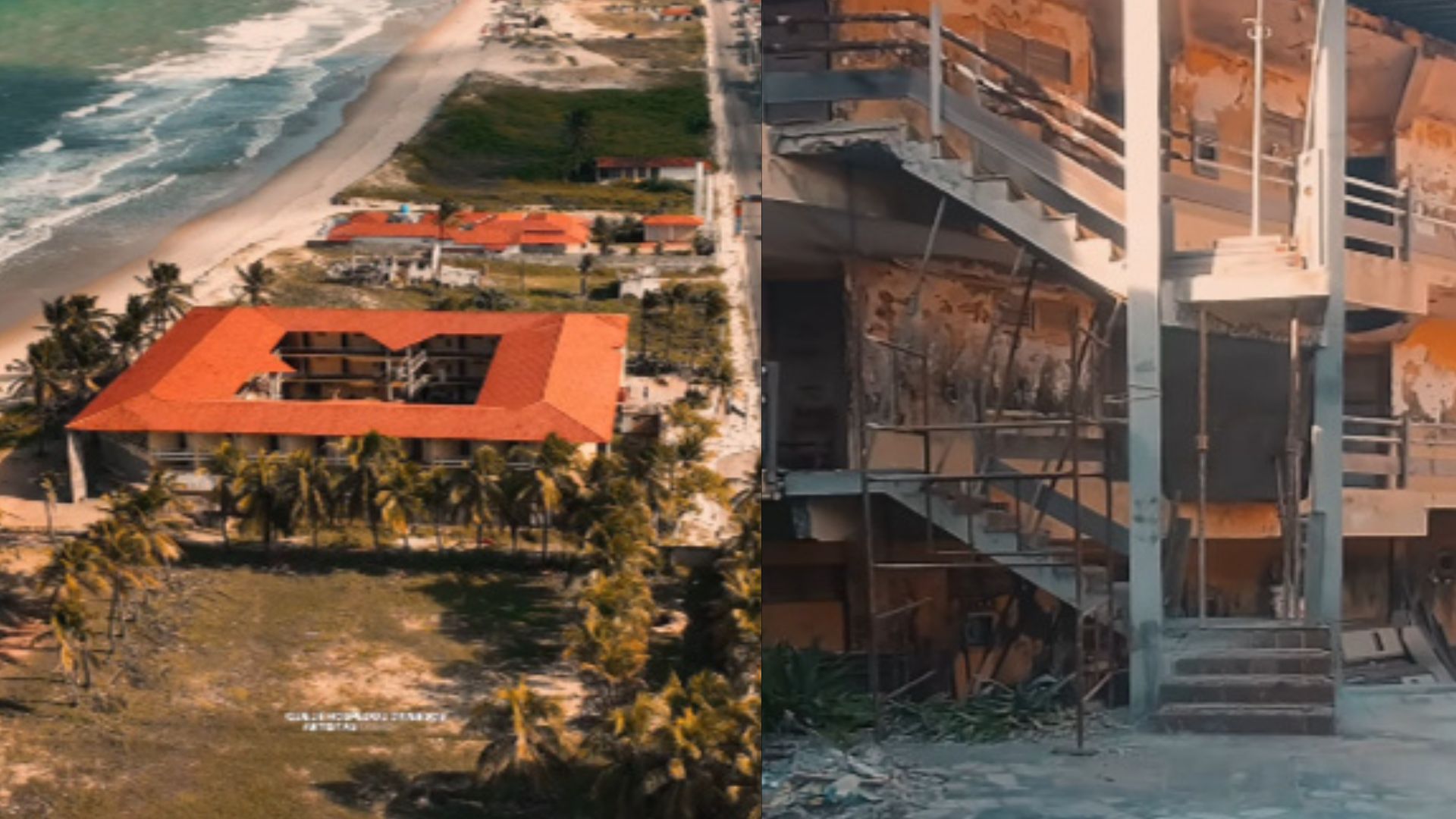 Drone mostra como está o Hotel Atlântico Norte, que já recebeu Xuxa, mas está fechado há 20 anos na Redinha