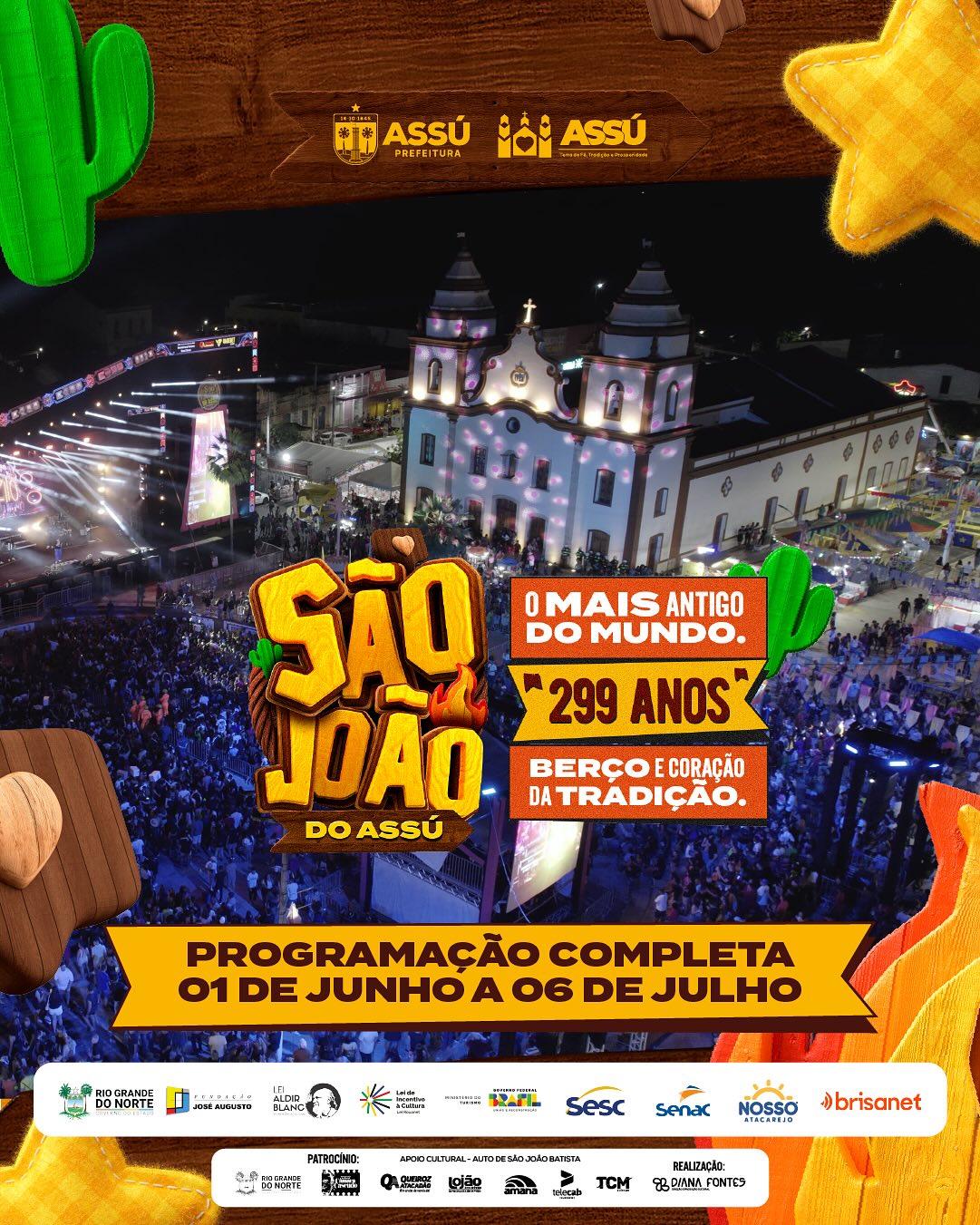 Confira programação completa de 1° de junho a 6 de julho do São João do Assú 2025