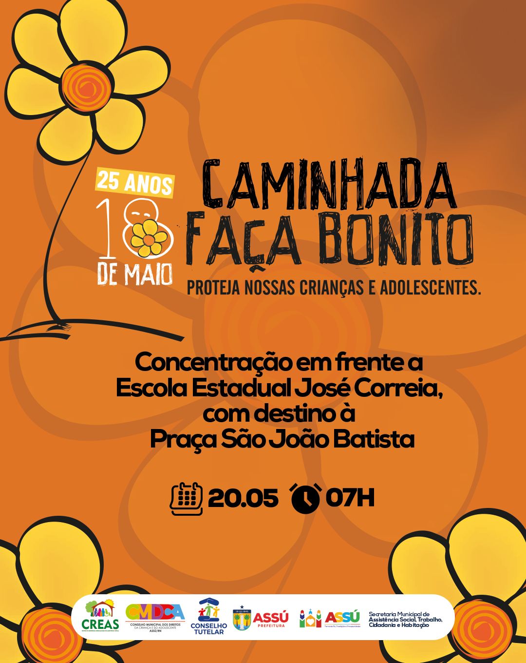Prefeitura do Assú realiza nesta terça (20) caminhada “Faça Bonito” em defesa de crianças e adolescentes