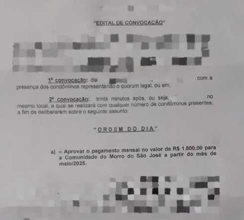 Condomínio no Rio de Janeiro convoca assembleia para discutir pagamento de taxa ao crime organizado