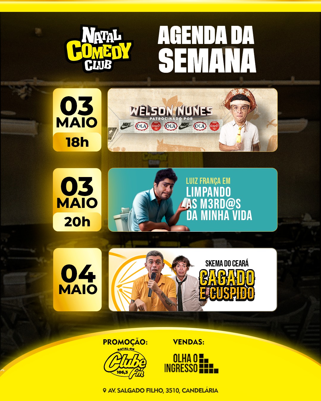 Wêlson Nunes e Luiz França agitam a programação do Natal Comedy Club