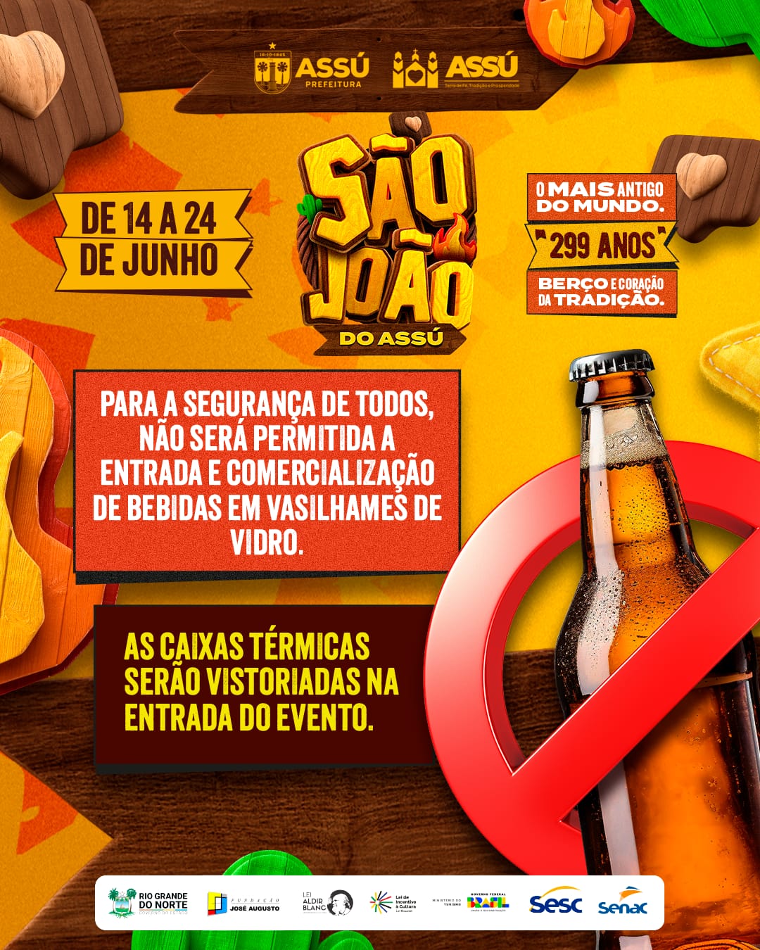 Prefeitura intensifica proibição de uso de garrafas de vidro no São João 2025 do Assú