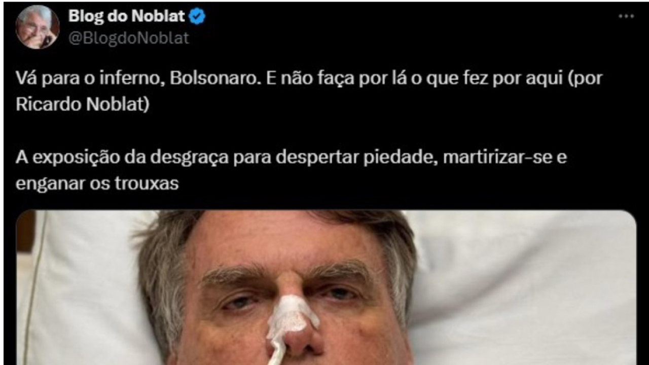 Ricardo Noblat faz postagem mandando Bolsonaro para o inferno, mas depois apaga publicação